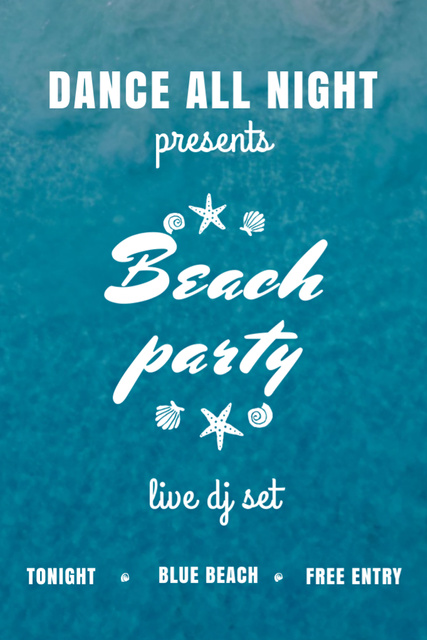 Dance Party Invitation with Blue Sea Water Flyer 4x6in Design Template