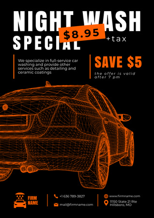 Offer of Night Car Wash Services Poster Design Template
