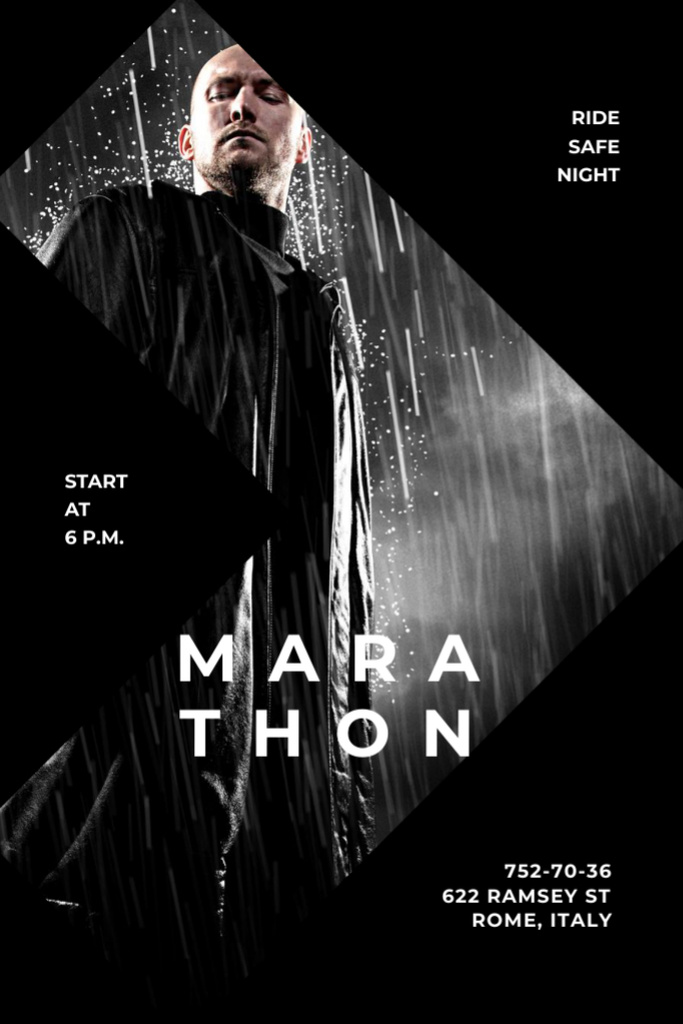 Marathon Movie Ad with Man in Black Coat Flyer 4x6in Design Template