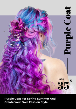 Stylish Trendy Hairstyle of Curly Purple Hair Poster 28x40in Design Template