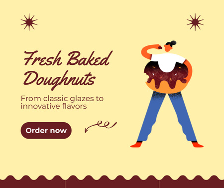 Designvorlage Angebot für frisch gebackene Donuts mit kreativer Illustration für Facebook