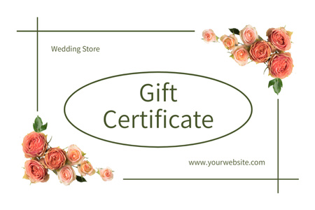 Wedding Store Ad with Roses Flowers Gift Certificate Design Template