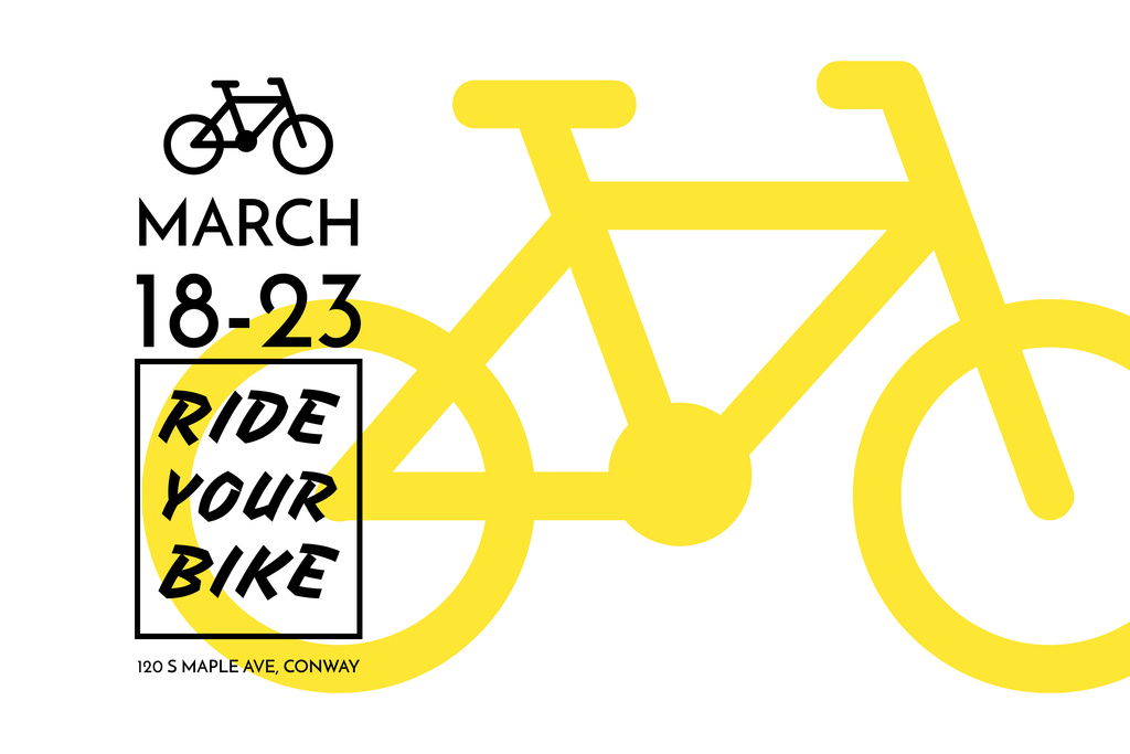 Ride Event Announcement with Yellow Bike Illustration Poster 24x36in Horizontal Modelo de Design