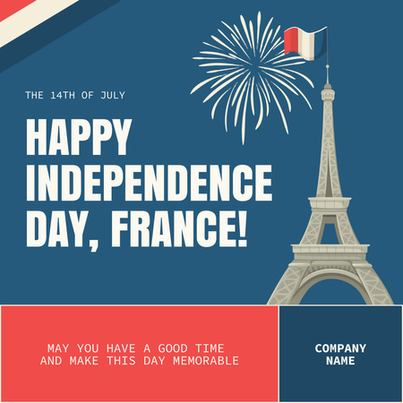 Plantilla de diseño de fuegos artificiales en honor del día de la independencia de francia Instagram 