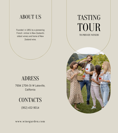 Platilla de diseño Wine Tasting Announcement with People in Garden Brochure 9x8in Bi-fold
