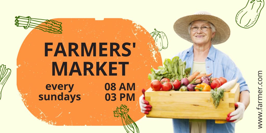 Ontwerpsjabloon van Twitter van Farmers Market Announcement Every Sunday