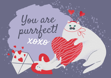 Ontwerpsjabloon van Card van Happy Valentine's Day Groeten met schattige witte katten