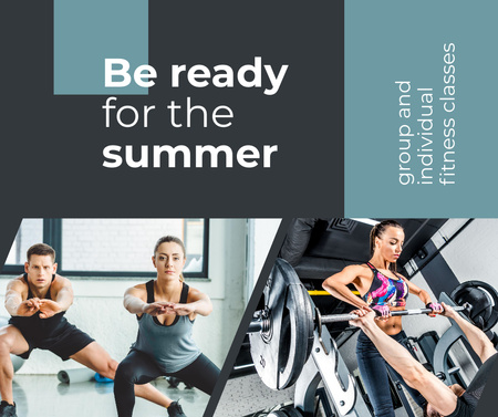 Fitness Club Promotions with Athlete People Facebook Design Template