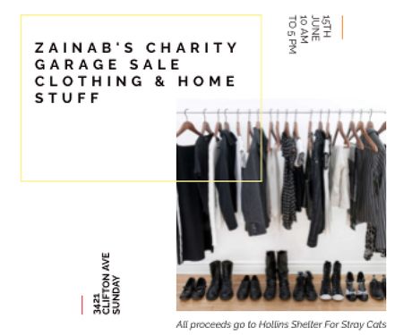 Charity Sale Announcement Black Clothes on Hangers Large Rectangle Modelo de Design
