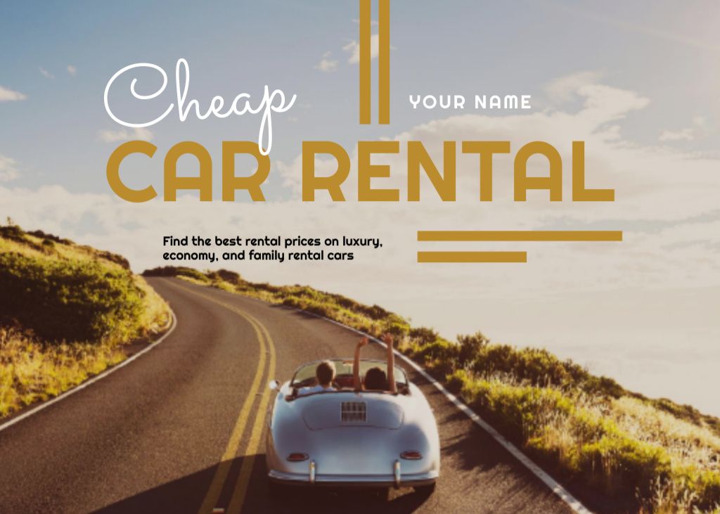 Car Rent Offer with Happy Young People in Cabriolet Flyer 5x7in Horizontal Design Template