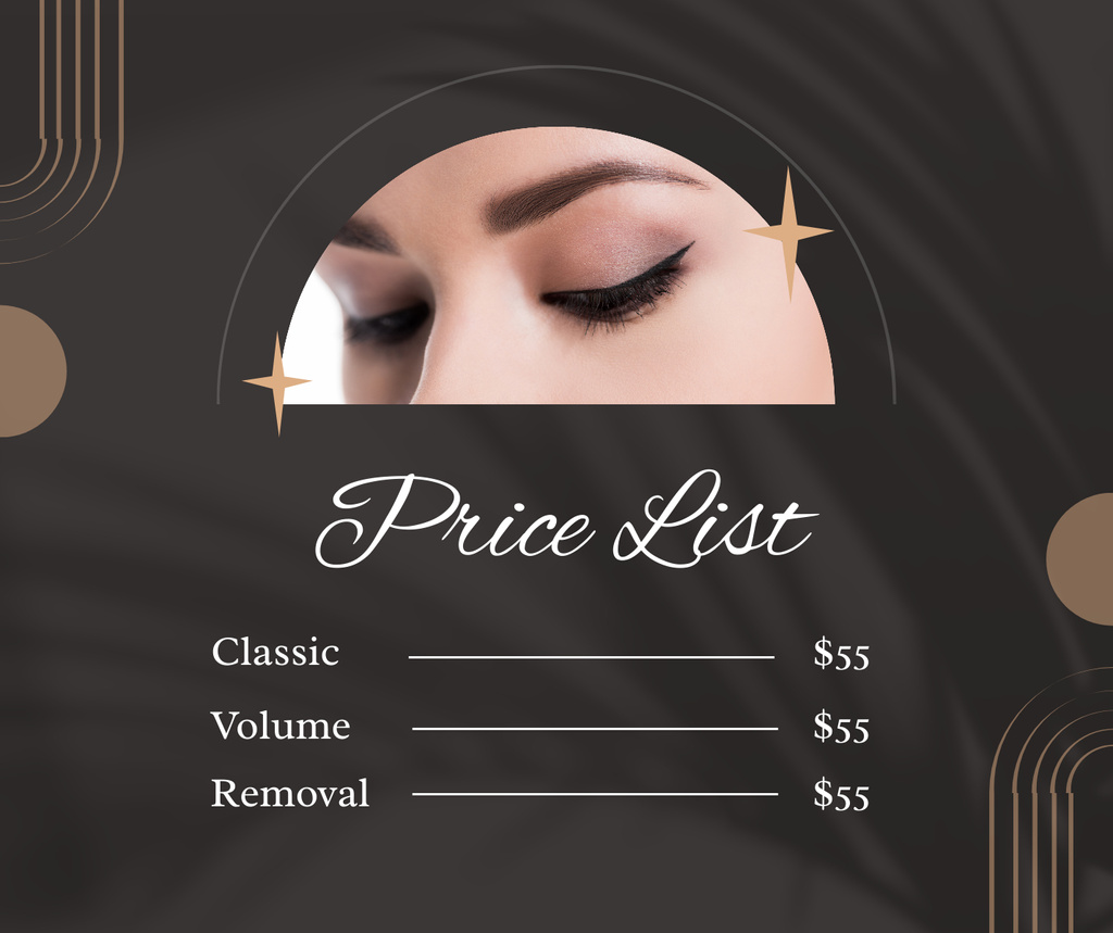 Price List for Eyelashes Extensions Facebook 1430x1200px – шаблон для дизайна