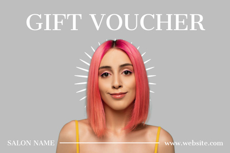 Beauty Salon Special Offer with Young Woman with Bright Hair Gift Certificate Design Template