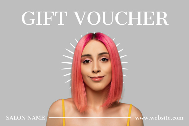 Beauty Salon Special Offer with Young Woman with Bright Hair Gift Certificate Modelo de Design