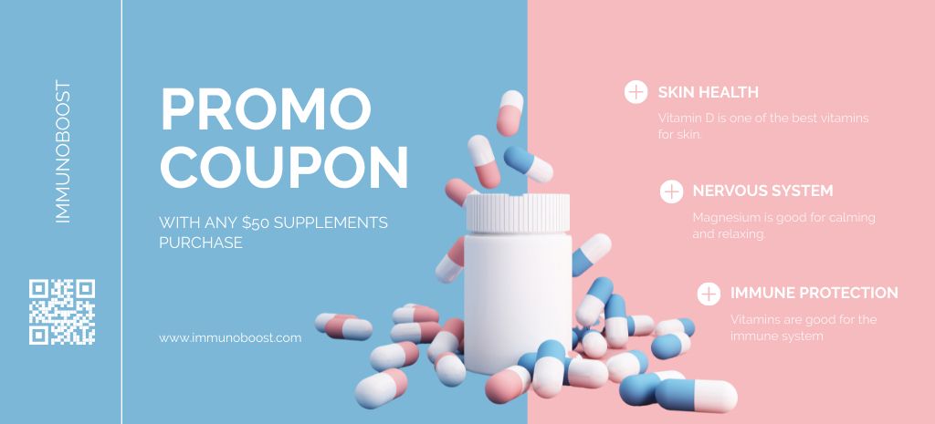 Well-regarded Vitamins And Minerals With Promo Offer Coupon 3.75x8.25in Design Template