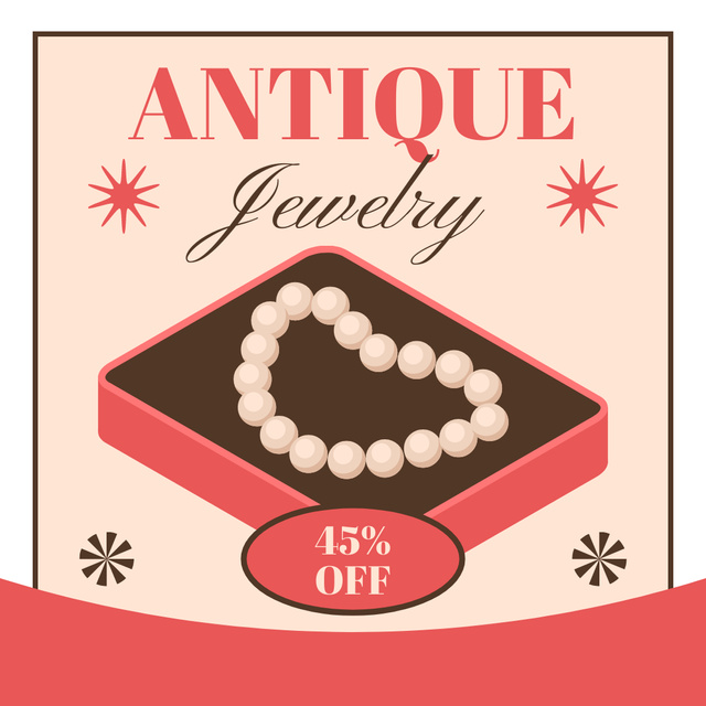 Designvorlage Pearl Necklace With Discount In Antique Jewelry Store für Instagram AD