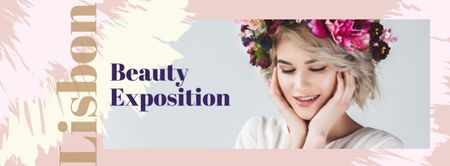 Young attractive woman in Flower Wreath Facebook cover Design Template