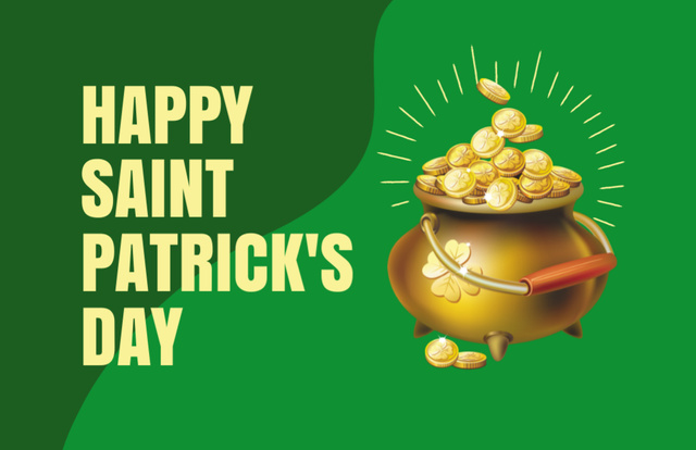 Modèle de visuel Happy St. Patrick's Day with Pot of Golden Coins - Thank You Card 5.5x8.5in