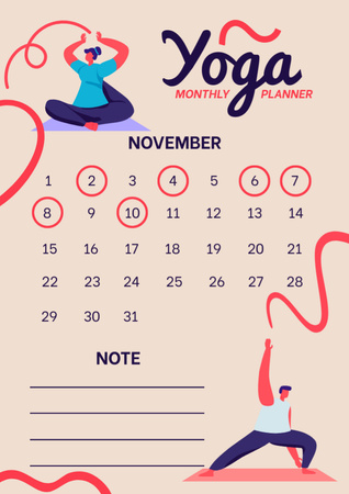 Illustrated yoga monthly timetable Schedule Planner Design Template