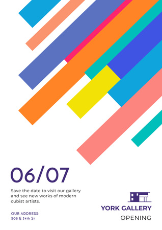 Gallery Opening Announcement with Colorful Lines Poster Tasarım Şablonu