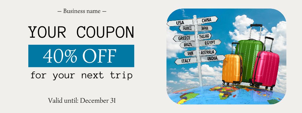 Designvorlage Relaxing Travel Tour Offer With Discount für Coupon