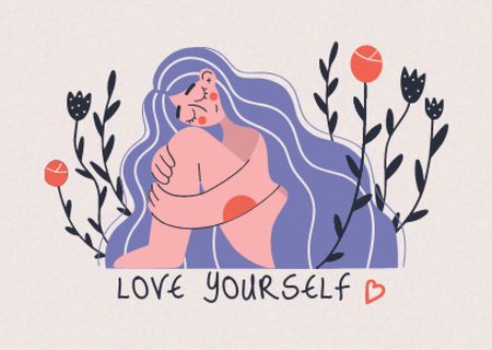 Mental Health Inspirational Phrase with Cute Girl Card Modelo de Design