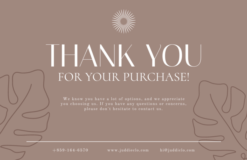 Thank You for Purchase Brown Thank You Card 5.5x8.5in – шаблон для дизайну