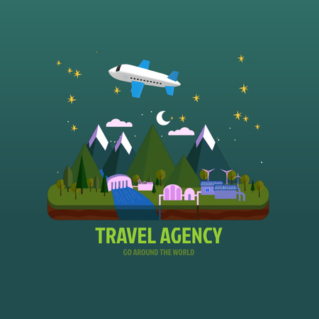 Havayolu ile Güzel Yerlere Seyahat Animated Logo Tasarım Şablonu