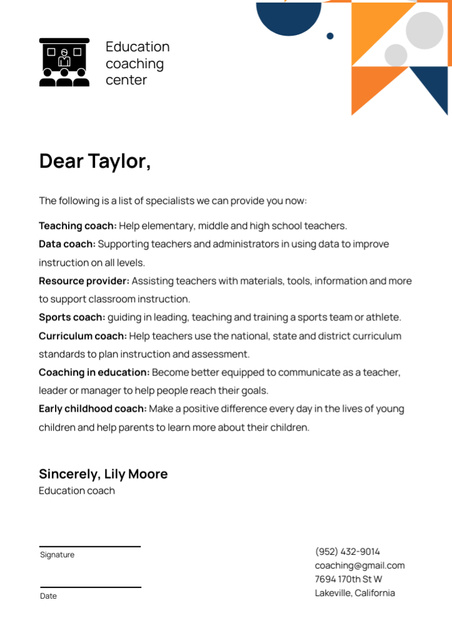 Letter From College With Description And List Of Tutors Letterhead Design Template