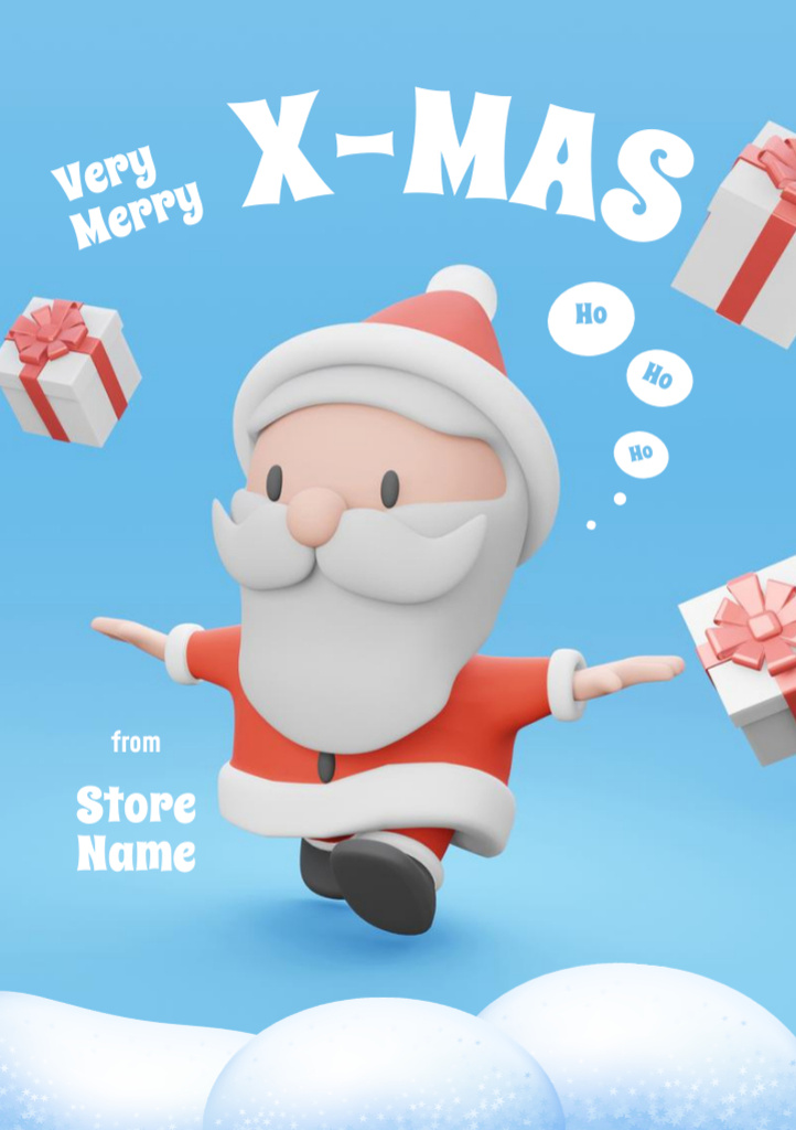 Christmas Greeting with Funny Santa Claus Postcard A5 Vertical Design Template