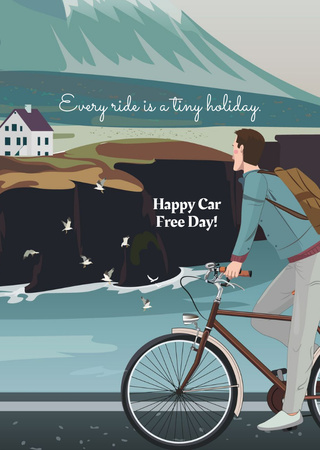 Car Free Day With Man On Bicycle Postcard A6 Vertical Design Template