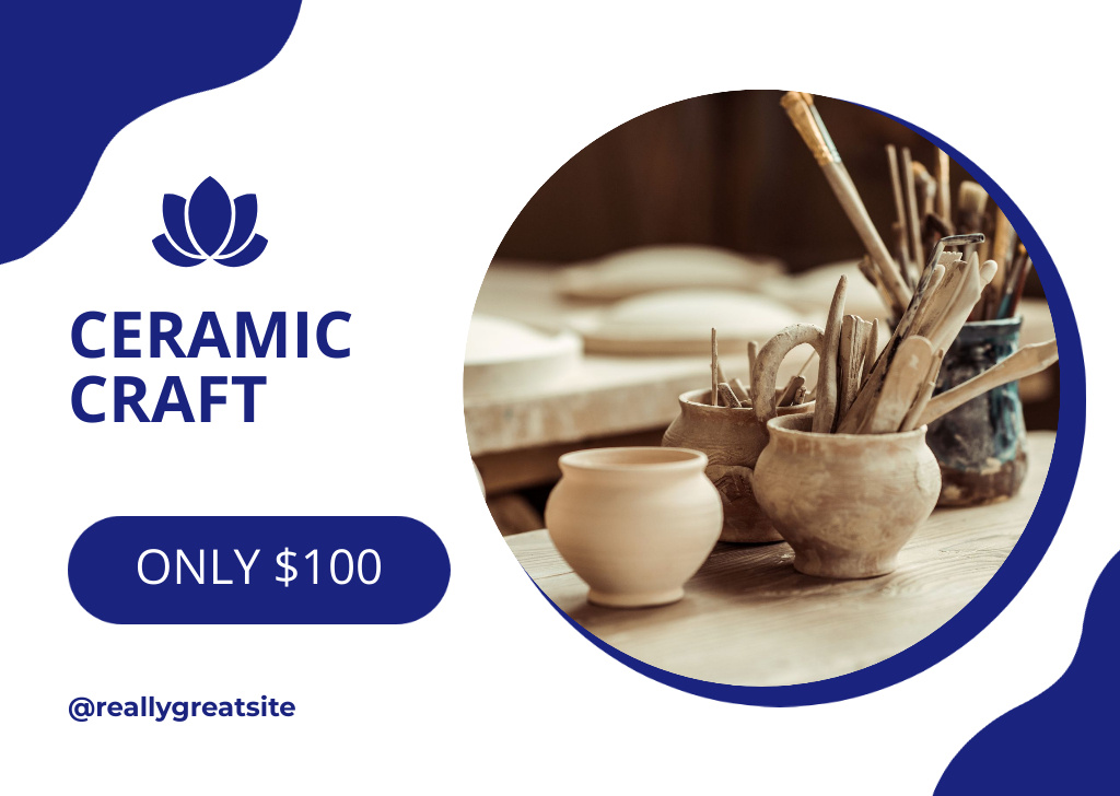 Ontwerpsjabloon van Card van Ceramic Craft Offer With Pots And Tools