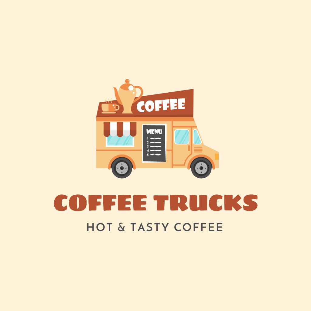 Cafe Ad with Coffee Truck Logo Design Template