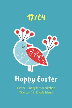 Easter Greeting with Bird on Blue Flyer 4x6in Design Template