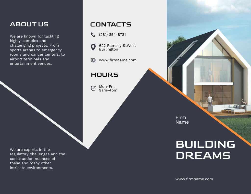 Construction Company Ad with Handsome Architect and Modern House Brochure 8.5x11inデザインテンプレート