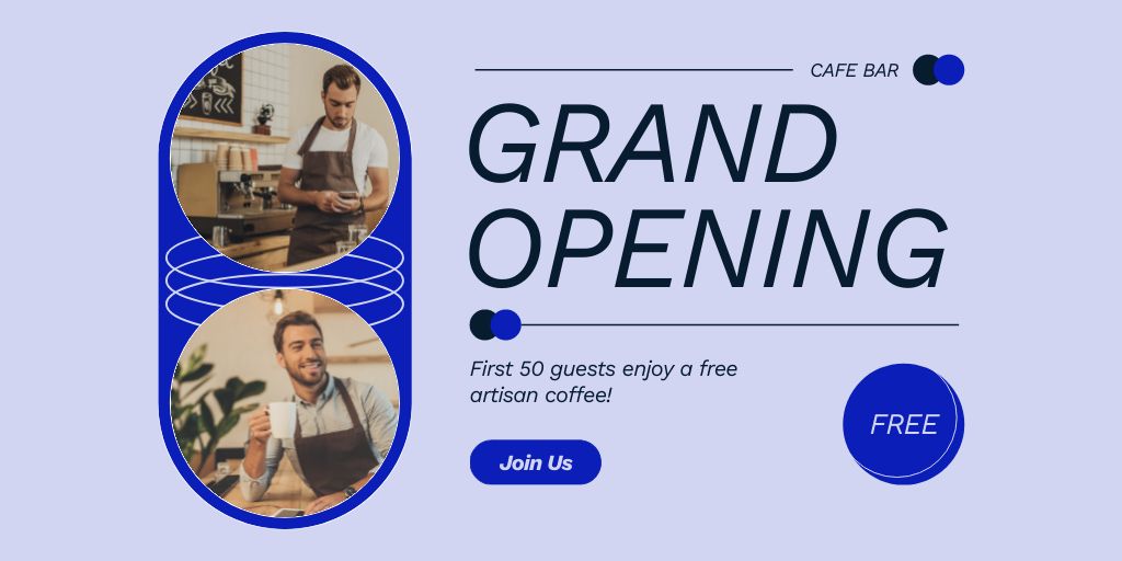 Cafe Grand Opening Event With Free Coffee For Guests Twitter Design Template