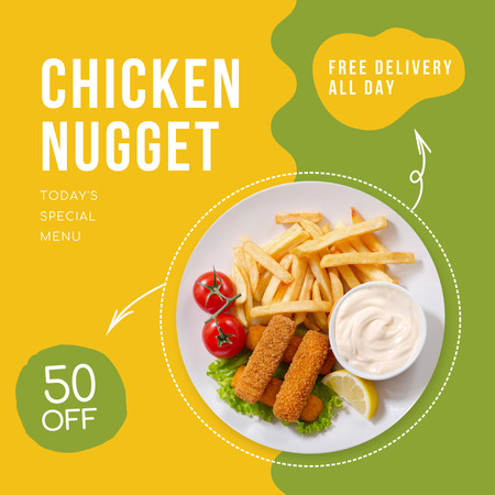 Chicken Nugget Dish on Plate Instagram Design Template