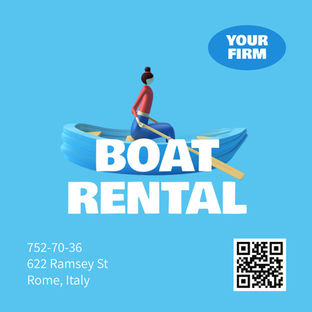 Boat Rental Offer on Blue Square 65x65mm – шаблон для дизайна