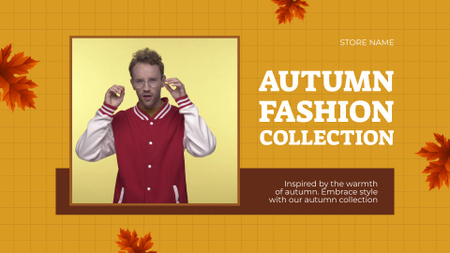 Designvorlage Herbstkollektionsverkauf mit Mann im roten Blazer für Full HD video