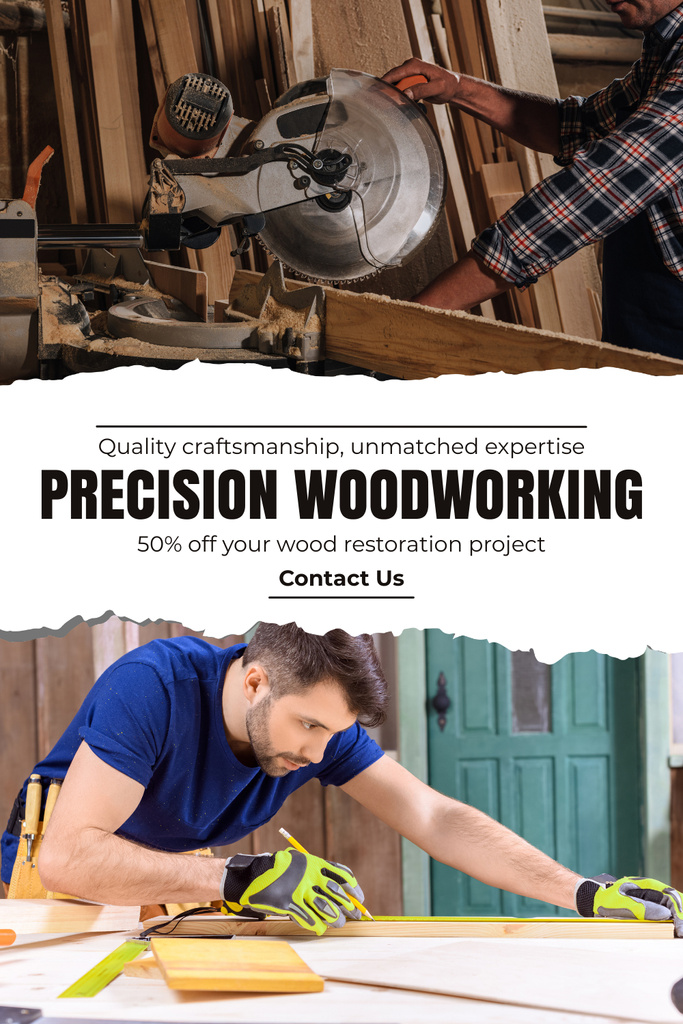 Modèle de visuel Woodworking Services with Carpenters - Pinterest