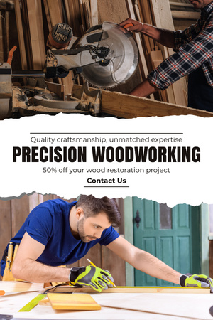 Designvorlage Holzbearbeitungsdienstleistungen mit Tischlern für Pinterest
