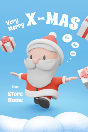 Ho-Ho-Holiday Greetings From Santa Claus In Blue Postcard 4x6in Vertical Tasarım Şablonu