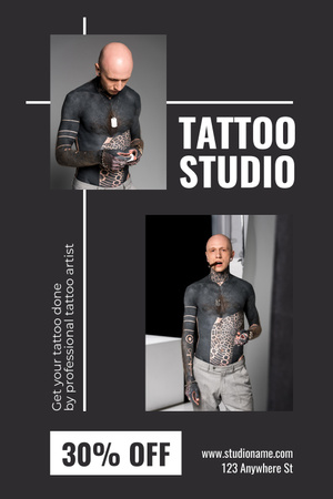 Tatuointistudio alennuksella ammattitaiteilijalta Pinterest Design Template