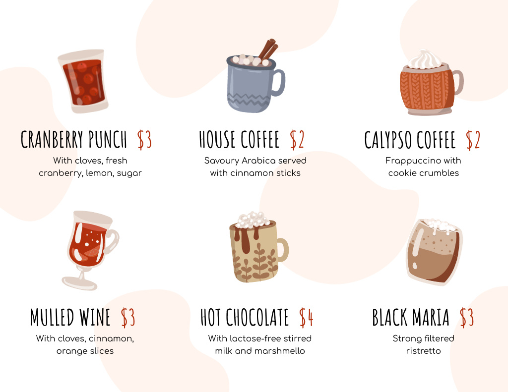 Cafe Promotion With Hot Drinks Menu 11x8.5in Tri-Fold tervezősablon