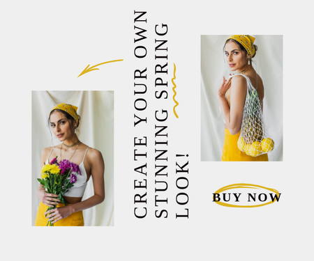 Yellow Fashion Ad with Pretty Woman Medium Rectangle Design Template