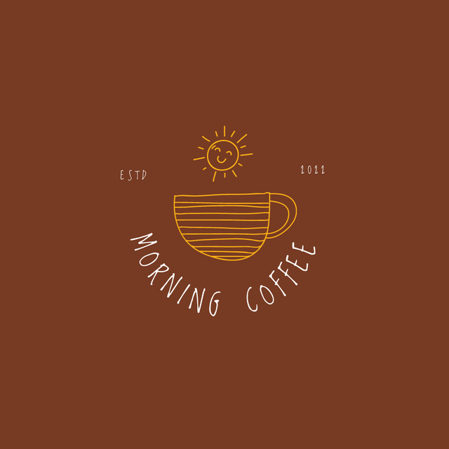 Image of Coffee Shop Emblem with Sun in Cup Logo tervezősablon