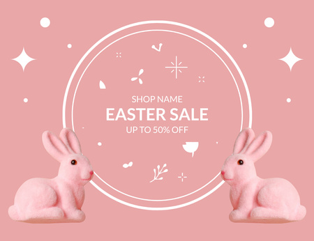 Easter Promotion with Decorative Easter Bunnies in Pink Thank You Card 5.5x4in Horizontal Design Template