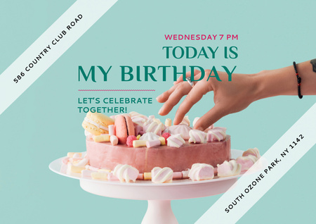 Birthday Party Invitation with Yummy Cake Poster A2 Horizontal Design Template