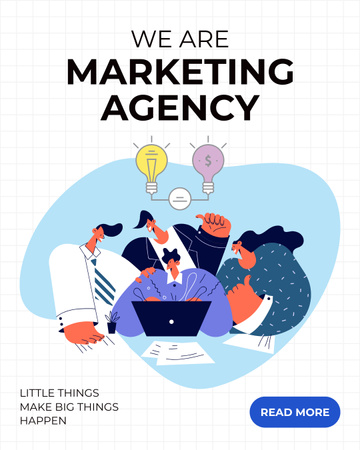 Template di design Marketing Agency Service Offer with Cartoon Colleagues Instagram Post Vertical
