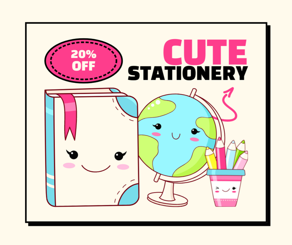 Designvorlage Discount on Cute Stationery for Kids für Facebook