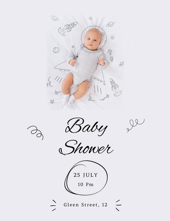 Ontwerpsjabloon van Invitation 13.9x10.7cm van Baby Shower Celebration Announcement with Cute Newborn